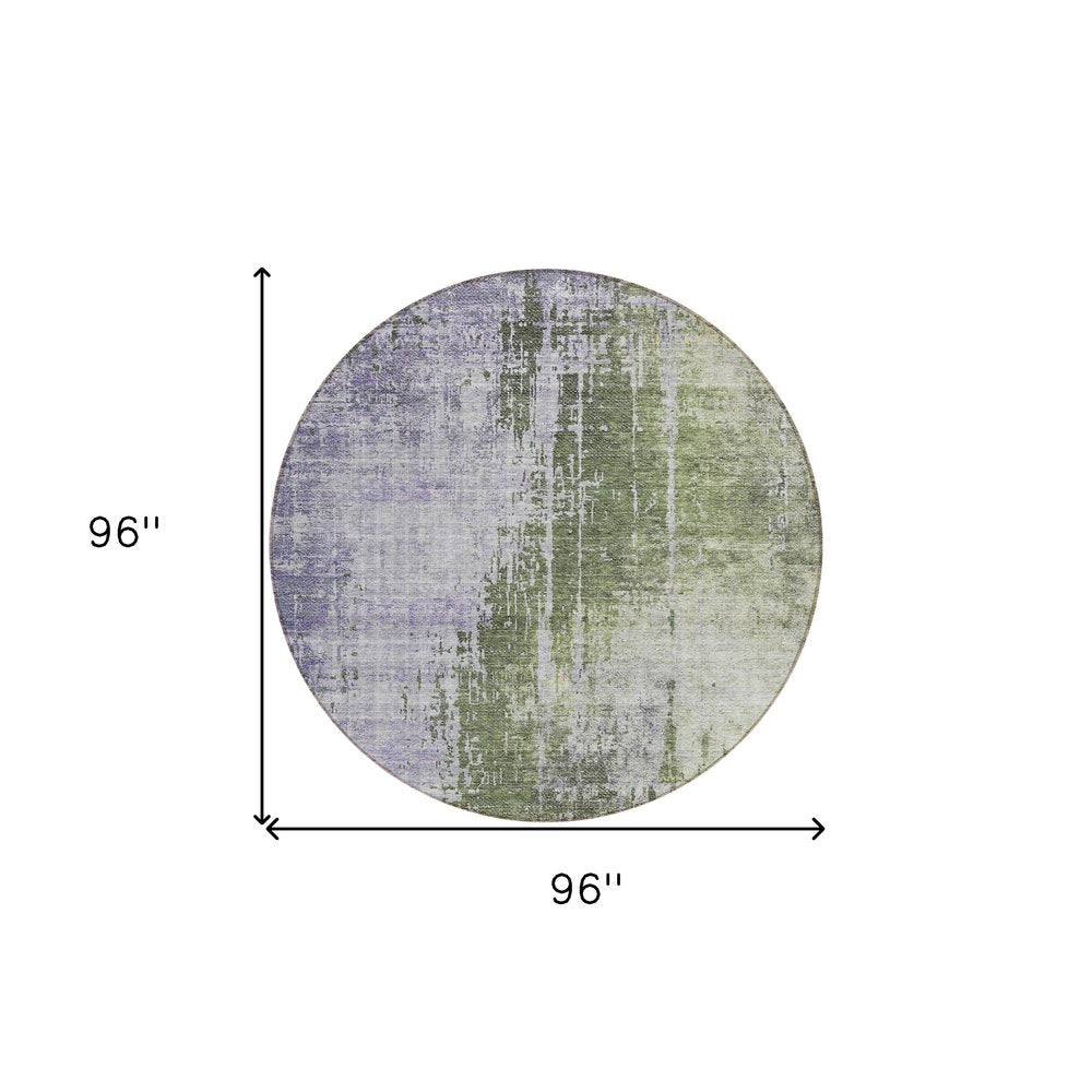 5' X 8' Olive Green And Purple Abstract Washable Indoor Outdoor Area Rug