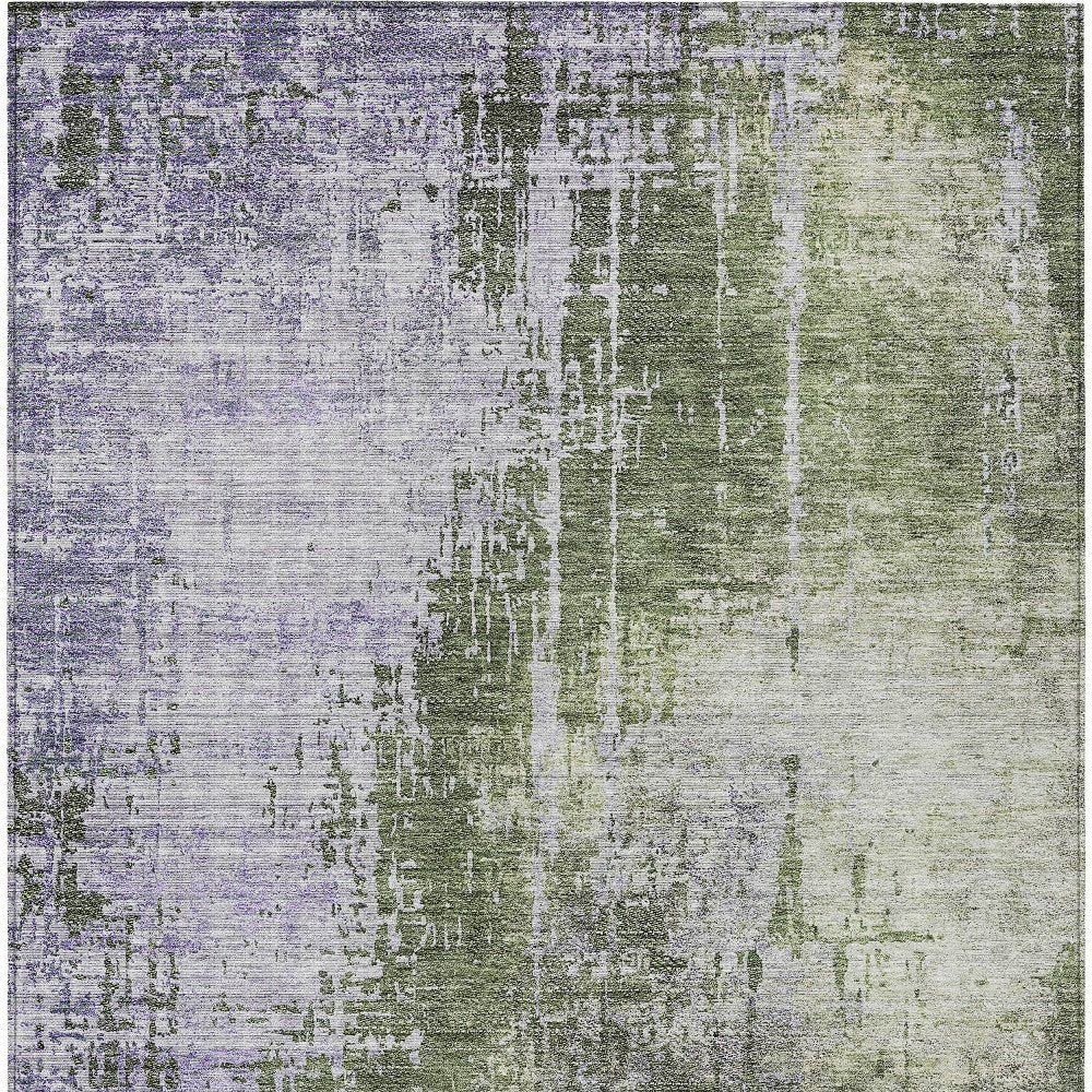 5' X 8' Olive Green And Purple Abstract Washable Indoor Outdoor Area Rug
