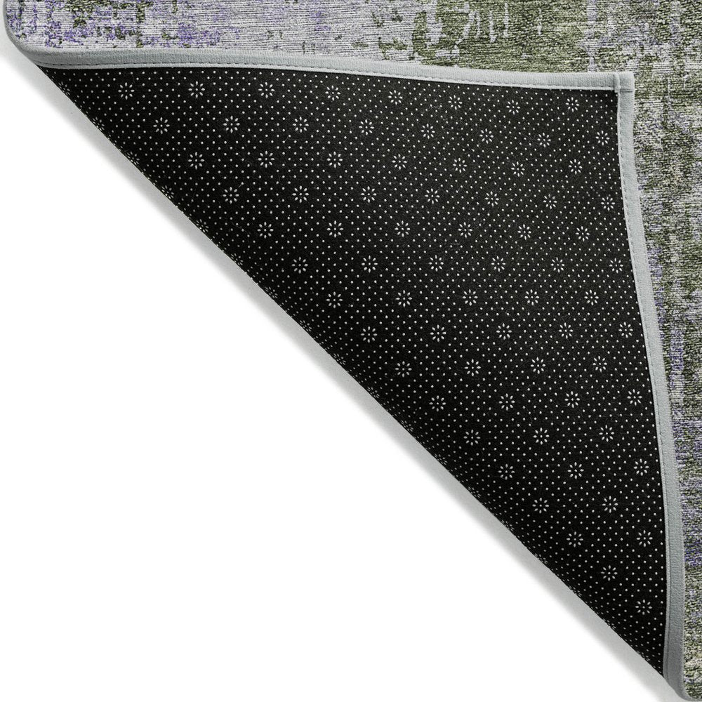 5' X 8' Olive Green And Purple Abstract Washable Indoor Outdoor Area Rug
