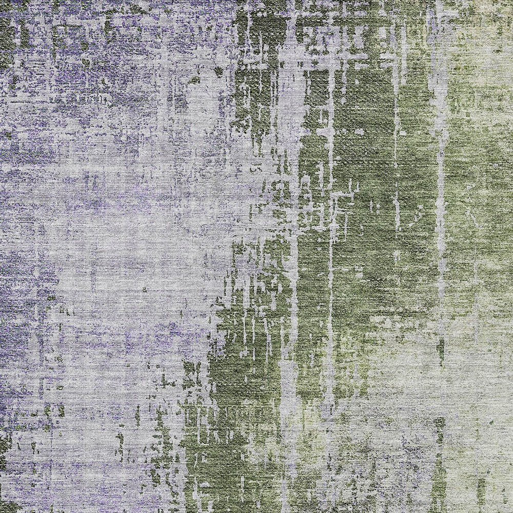 5' X 8' Olive Green And Purple Abstract Washable Indoor Outdoor Area Rug