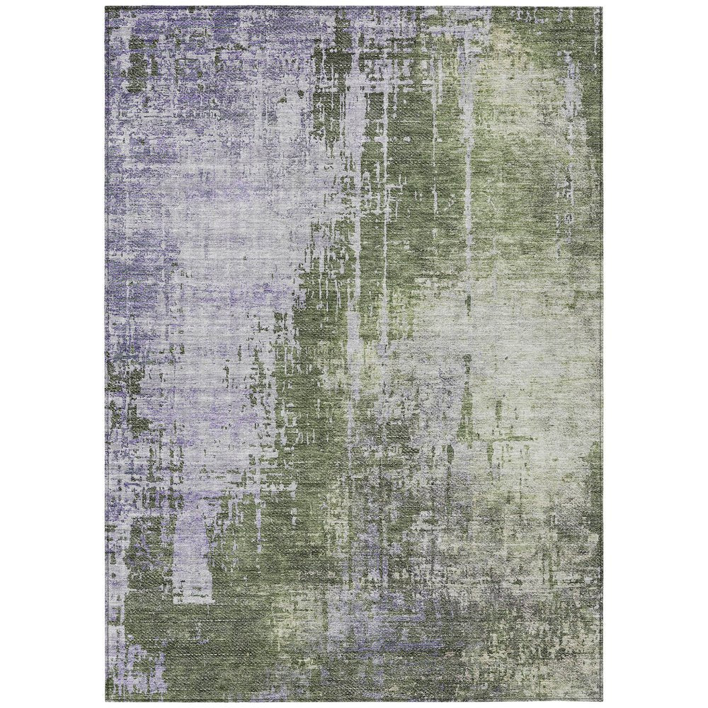 5' X 8' Olive Green And Purple Abstract Washable Indoor Outdoor Area Rug