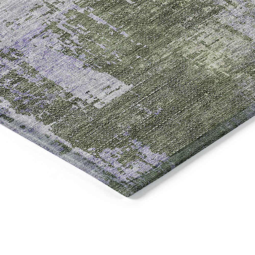 5' X 8' Olive Green And Purple Abstract Washable Indoor Outdoor Area Rug
