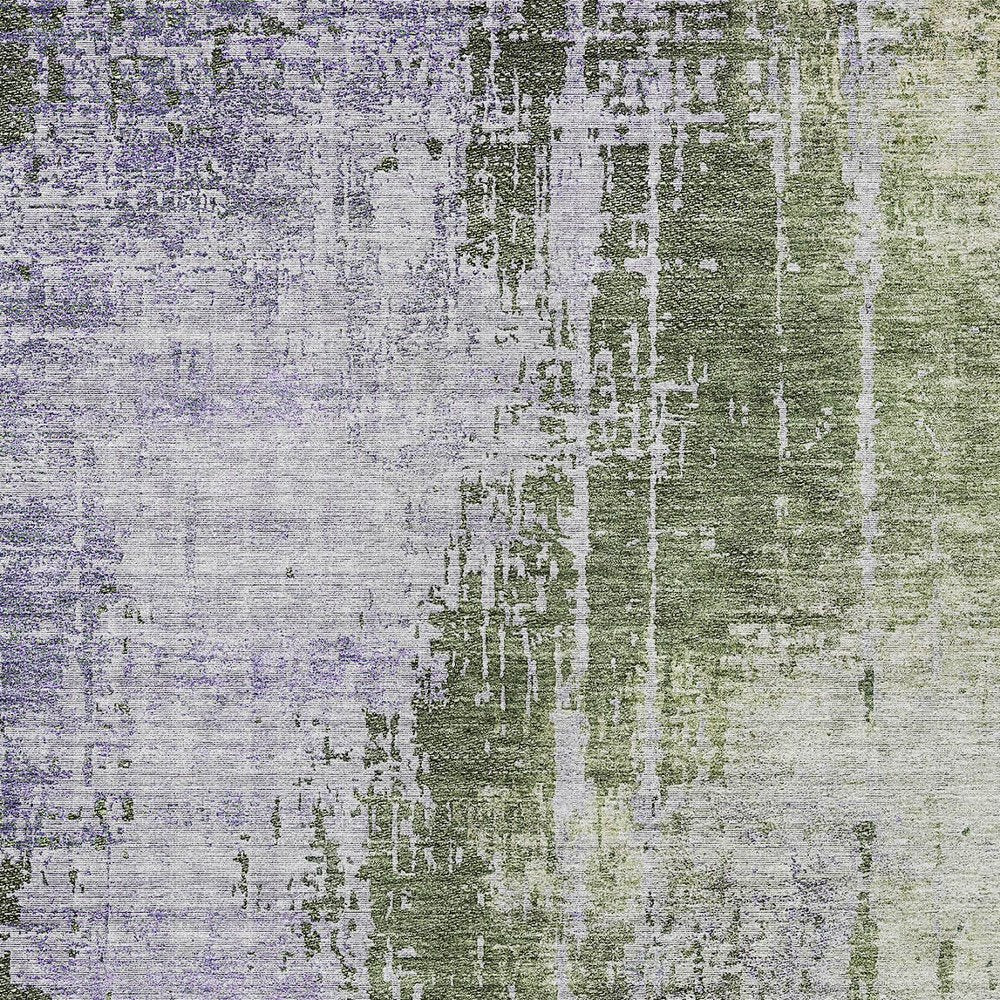 5' X 8' Olive Green And Purple Abstract Washable Indoor Outdoor Area Rug