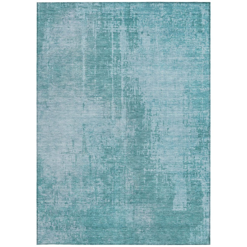 3' X 5' Aqua Teal Blue And Gray Abstract Washable Indoor Outdoor Area Rug