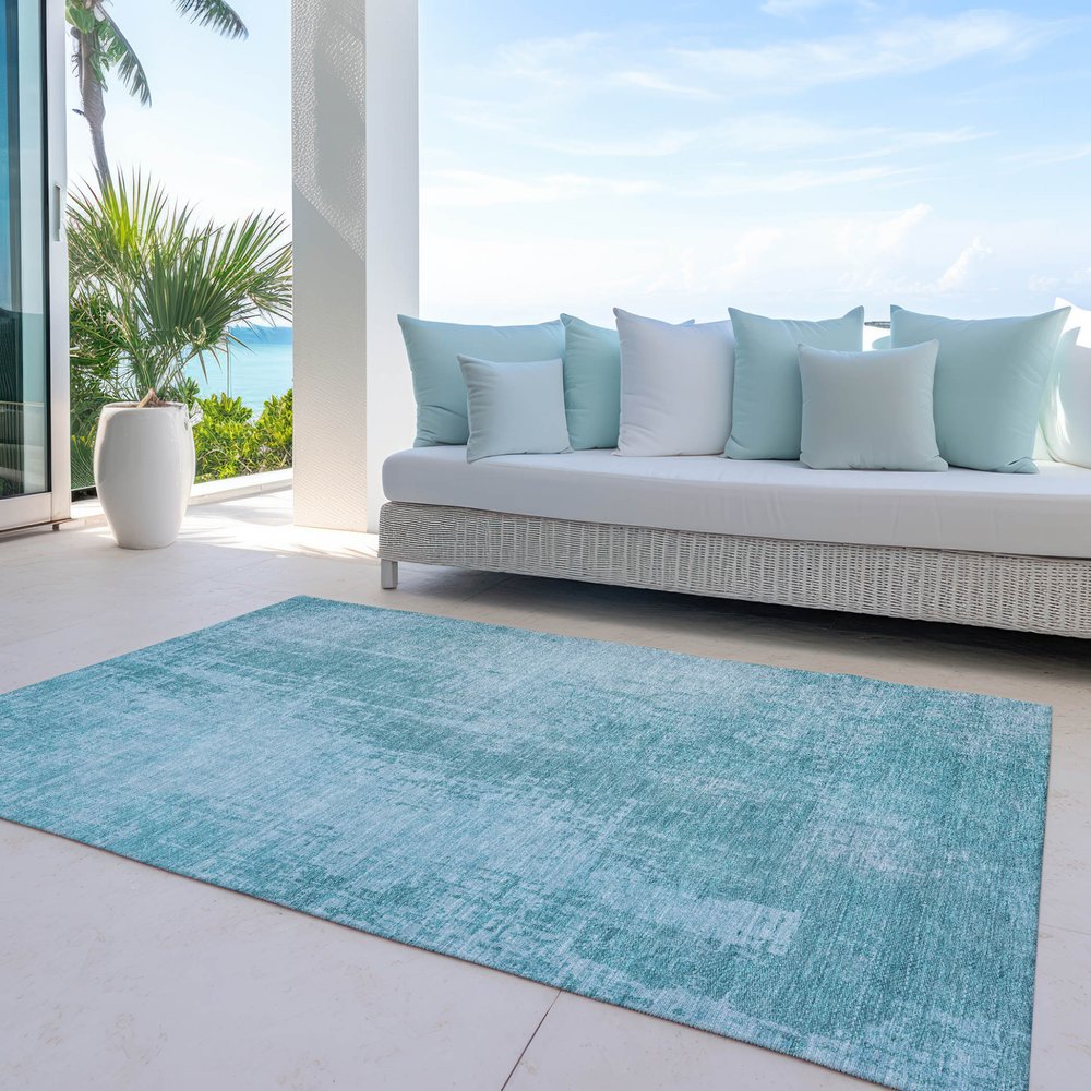 3' X 5' Aqua Teal Blue And Gray Abstract Washable Indoor Outdoor Area Rug