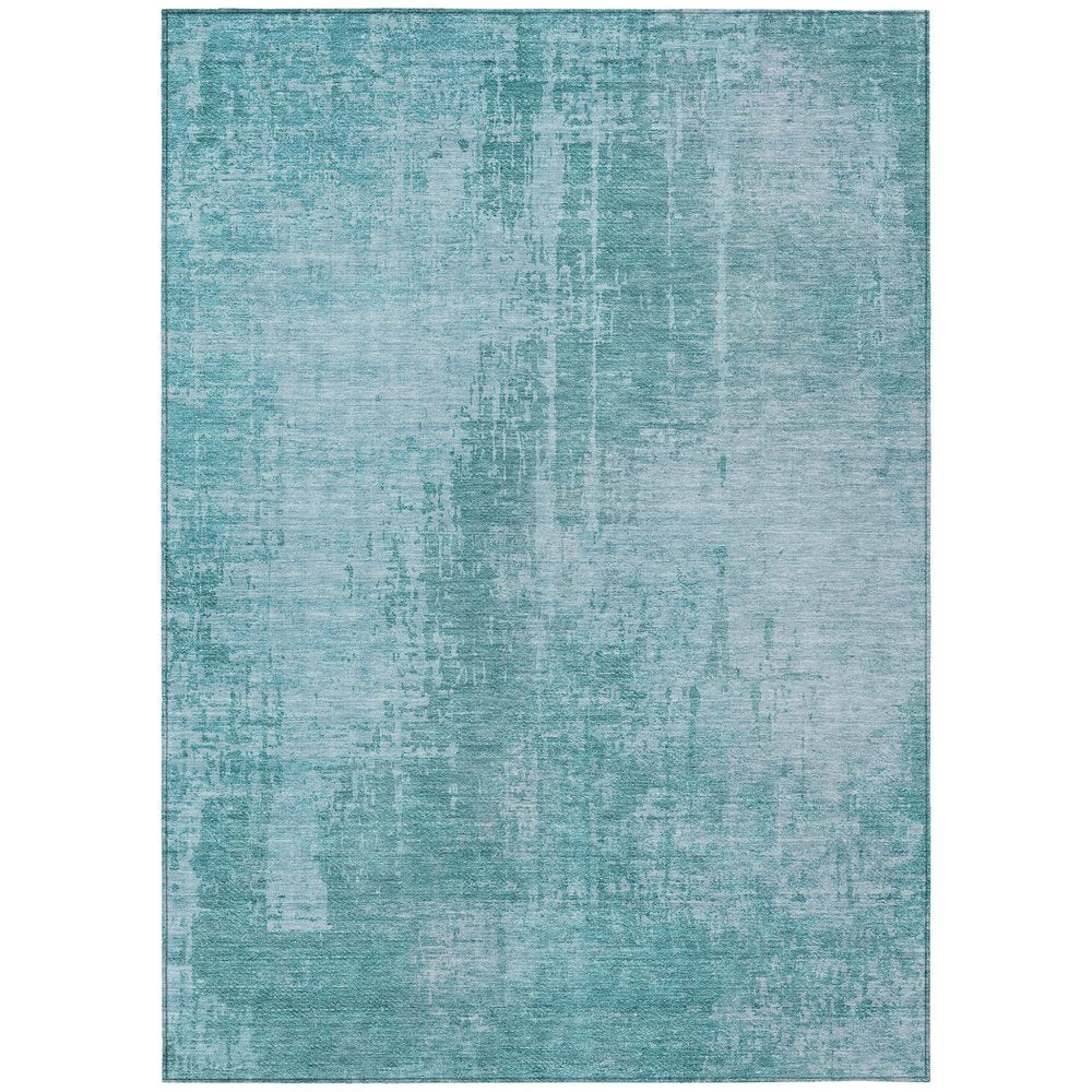 3' X 5' Aqua Teal Blue And Gray Abstract Washable Indoor Outdoor Area Rug