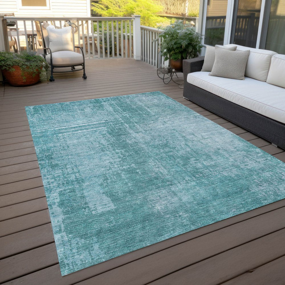 3' X 5' Aqua Teal Blue And Gray Abstract Washable Indoor Outdoor Area Rug