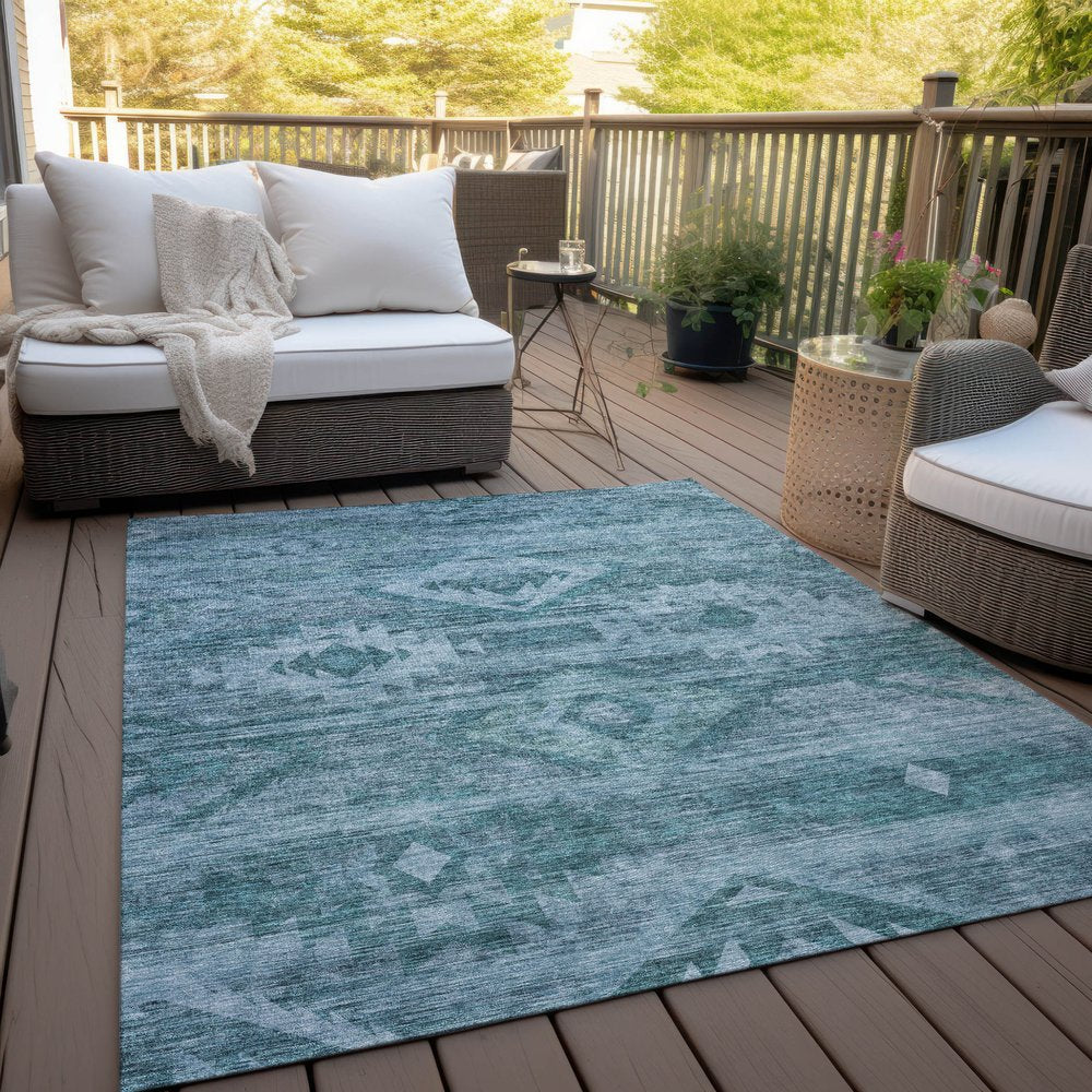 3' X 5' Teal Blue And Aqua Southwestern Washable Indoor Outdoor Area Rug
