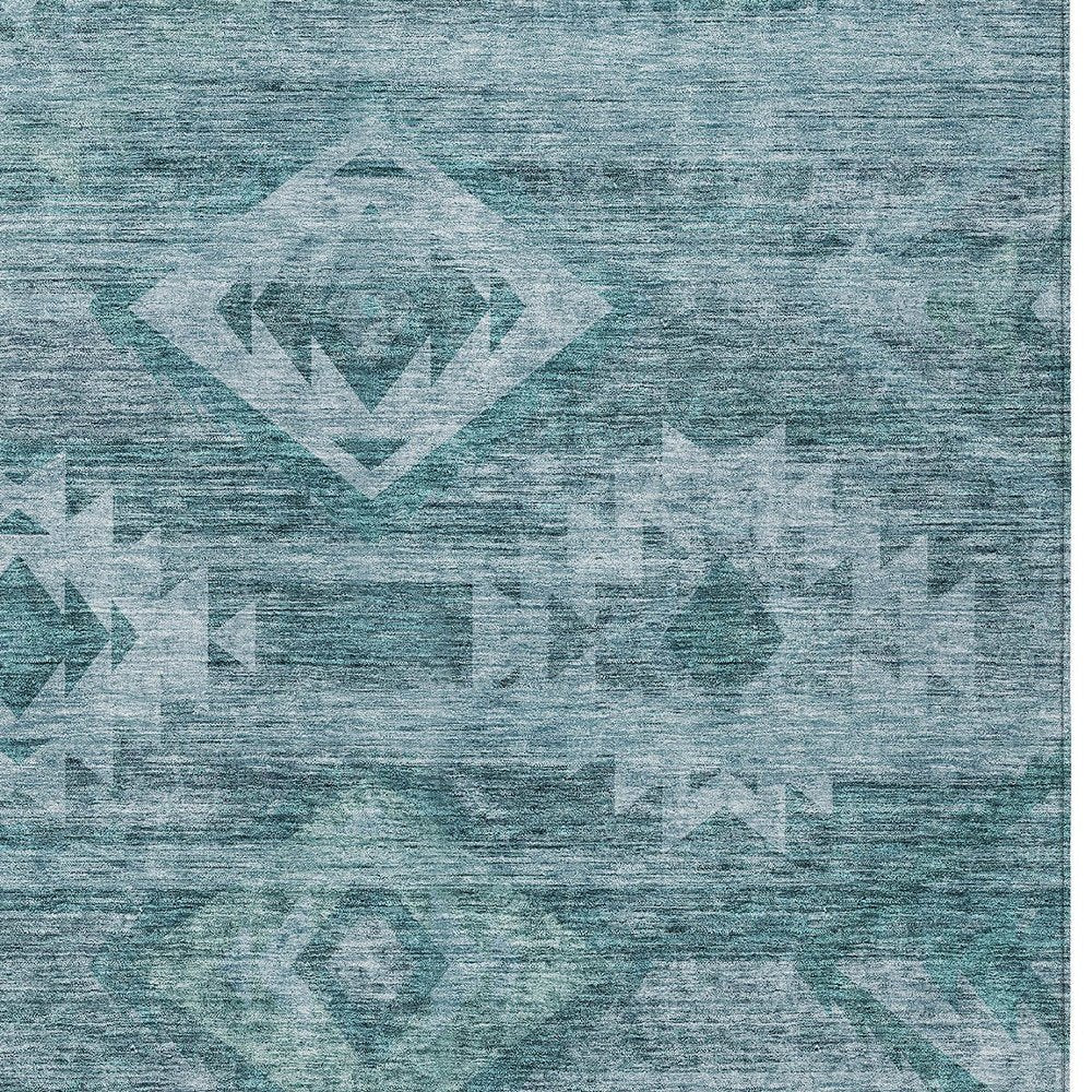 3' X 5' Teal Blue And Aqua Southwestern Washable Indoor Outdoor Area Rug