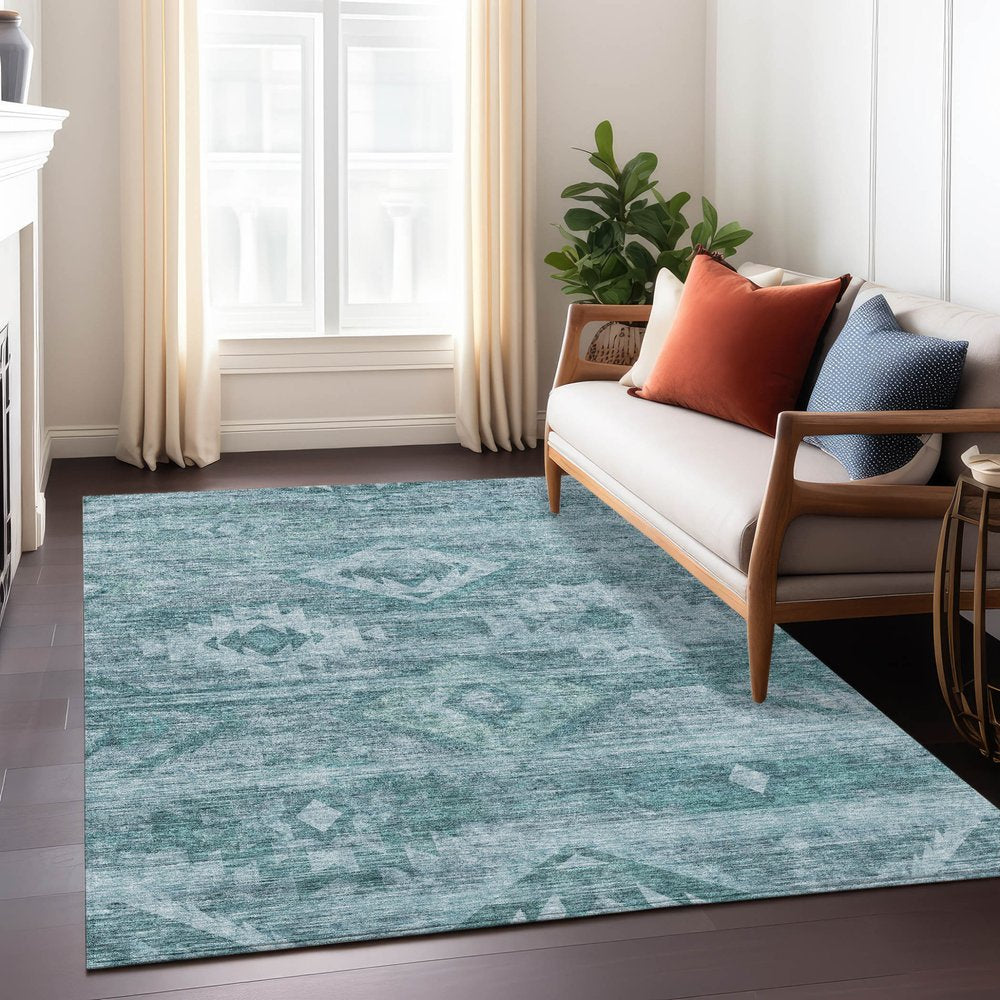 3' X 5' Teal Blue And Aqua Southwestern Washable Indoor Outdoor Area Rug