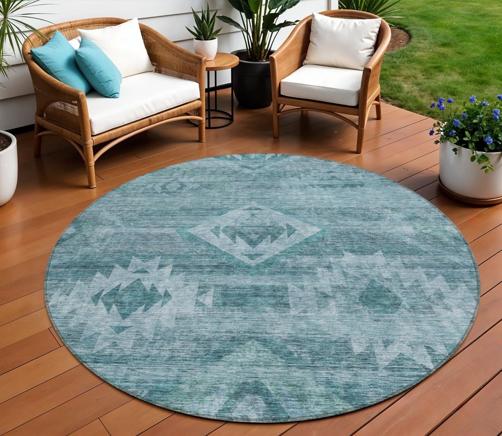 3' X 5' Teal Blue And Aqua Southwestern Washable Indoor Outdoor Area Rug