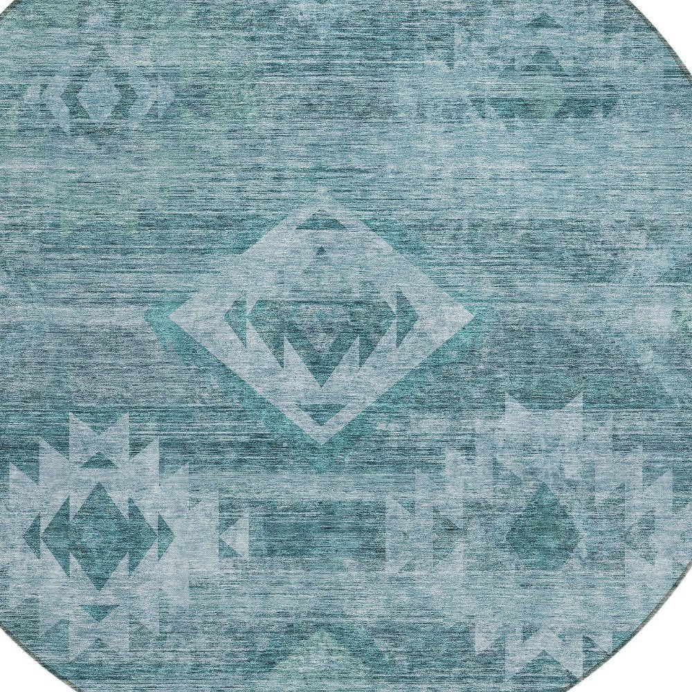 3' X 5' Teal Blue And Aqua Southwestern Washable Indoor Outdoor Area Rug