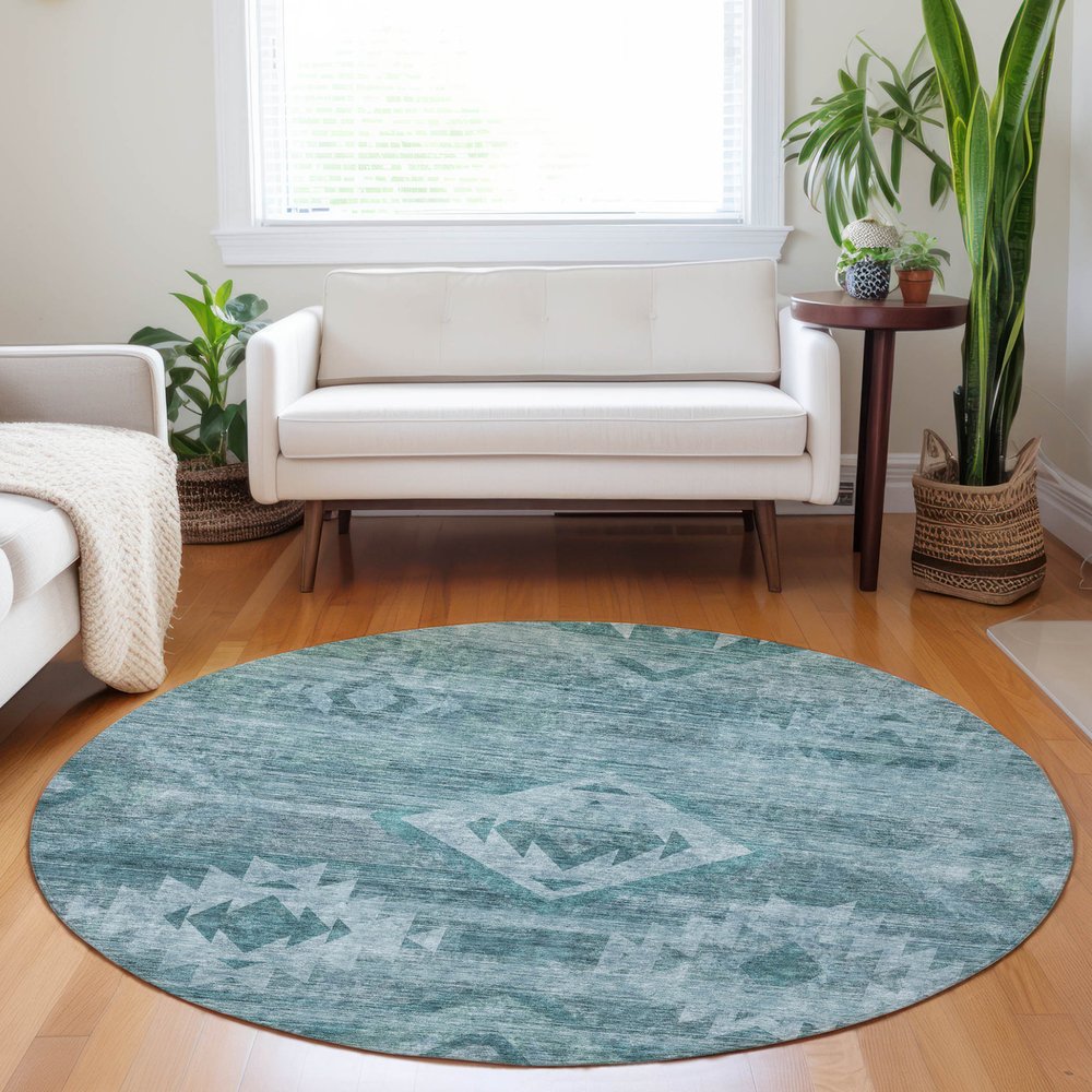 3' X 5' Teal Blue And Aqua Southwestern Washable Indoor Outdoor Area Rug