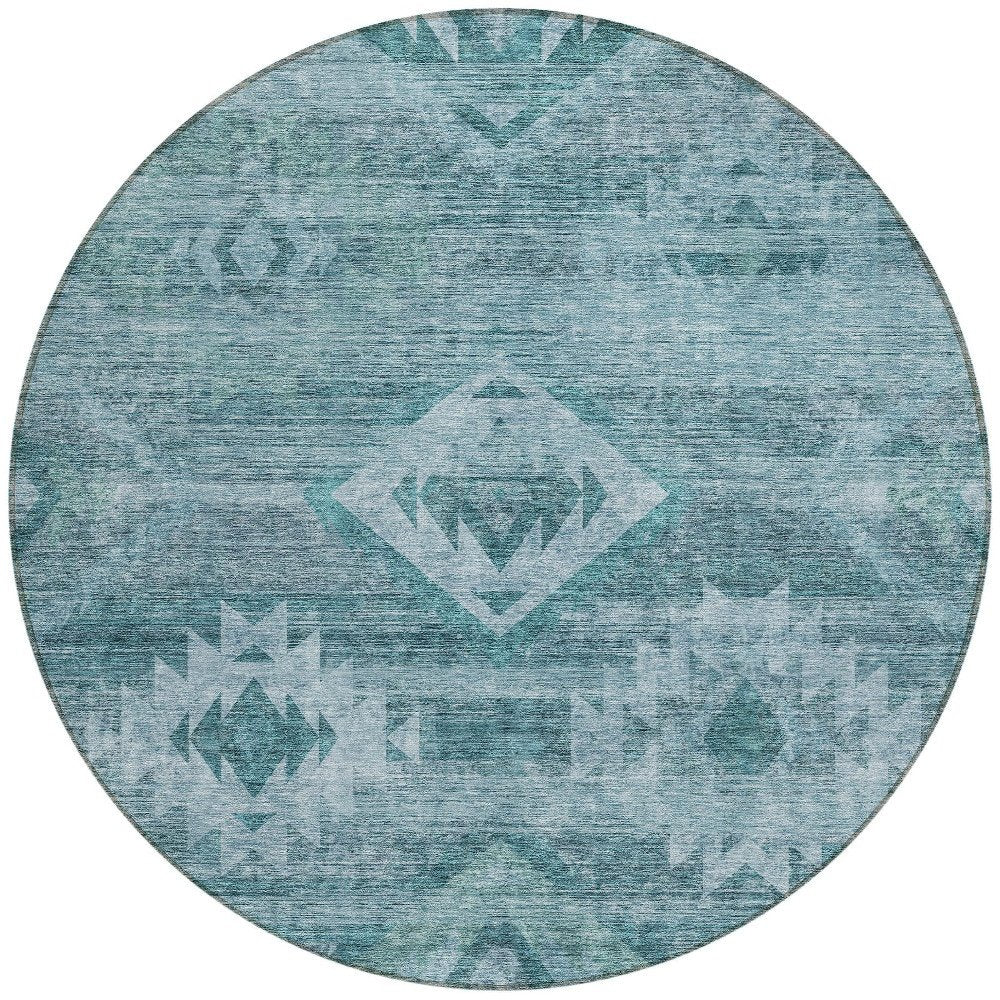 3' X 5' Teal Blue And Aqua Southwestern Washable Indoor Outdoor Area Rug