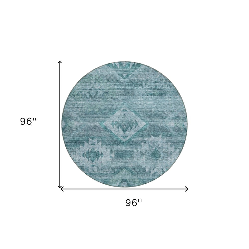 3' X 5' Teal Blue And Aqua Southwestern Washable Indoor Outdoor Area Rug
