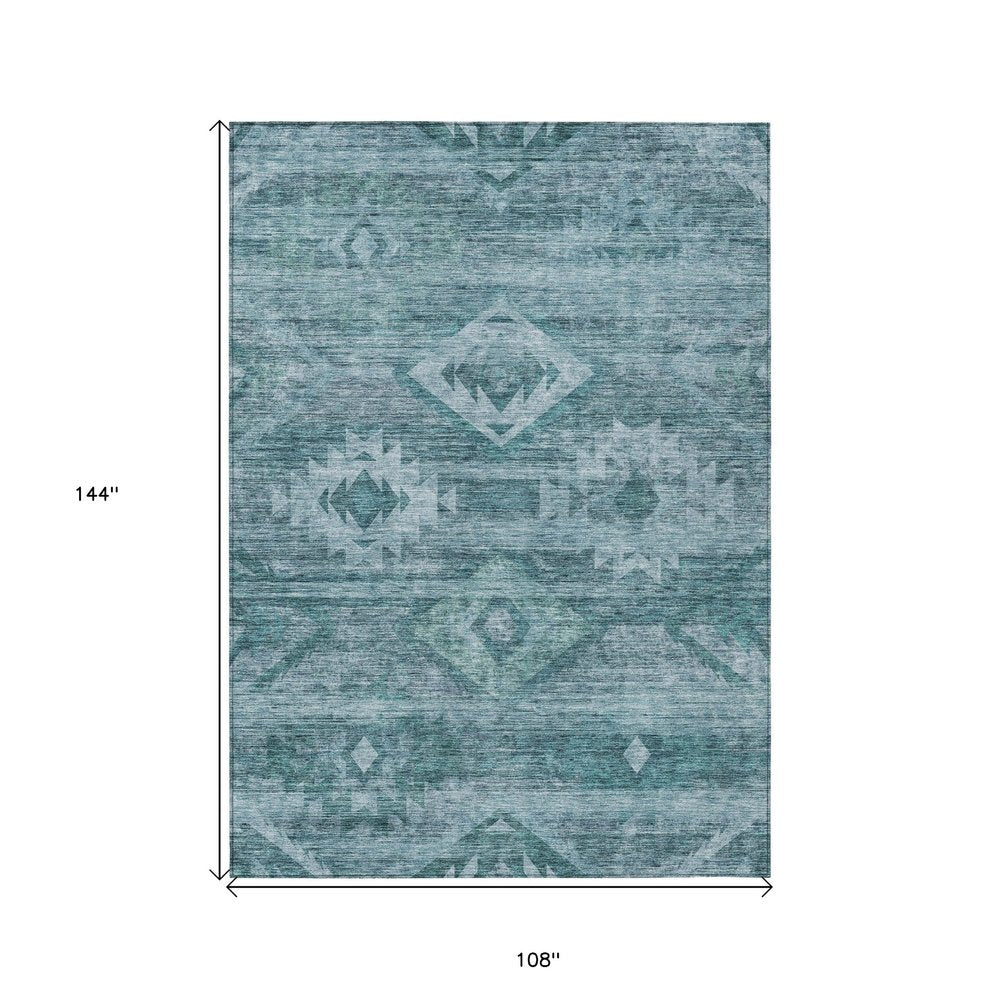 3' X 5' Teal Blue And Aqua Southwestern Washable Indoor Outdoor Area Rug