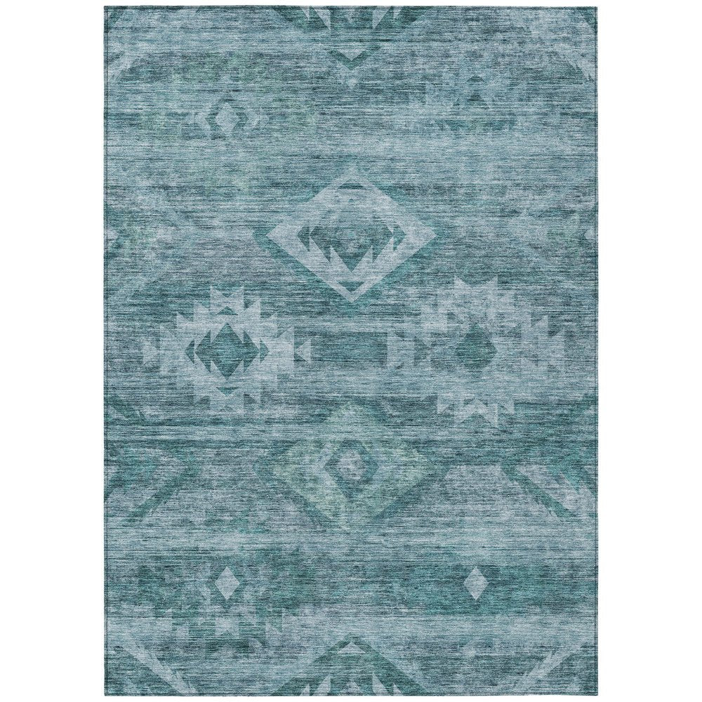 3' X 5' Teal Blue And Aqua Southwestern Washable Indoor Outdoor Area Rug