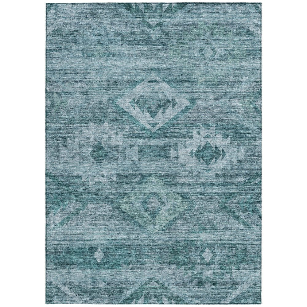 3' X 5' Teal Blue And Aqua Southwestern Washable Indoor Outdoor Area Rug