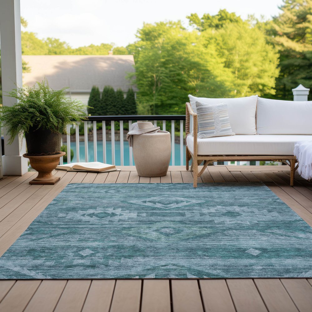 3' X 5' Teal Blue And Aqua Southwestern Washable Indoor Outdoor Area Rug