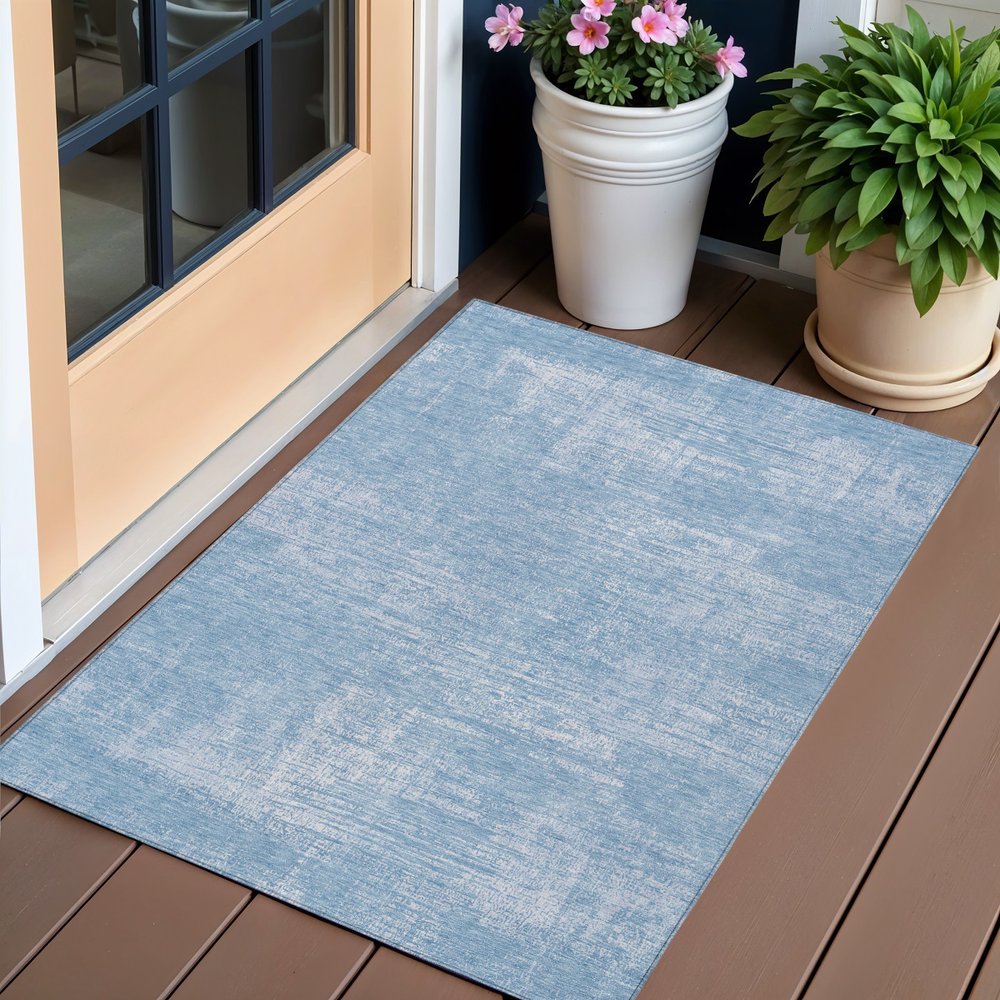 3' X 5' Navy Blue And Sky Blue Abstract Washable Indoor Outdoor Area Rug