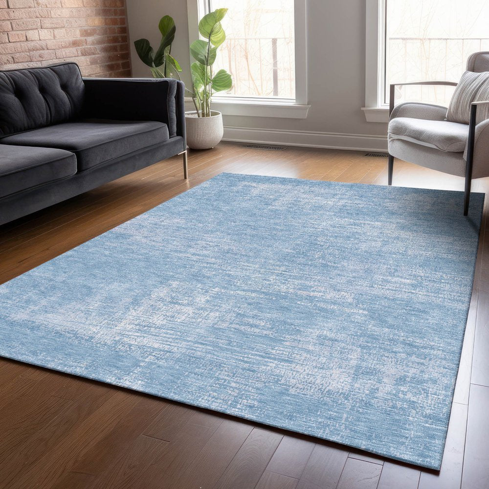 3' X 5' Navy Blue And Sky Blue Abstract Washable Indoor Outdoor Area Rug