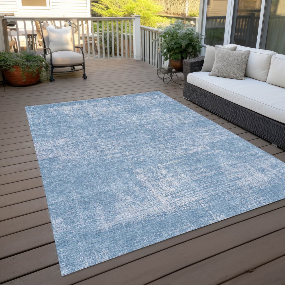 3' X 5' Navy Blue And Sky Blue Abstract Washable Indoor Outdoor Area Rug