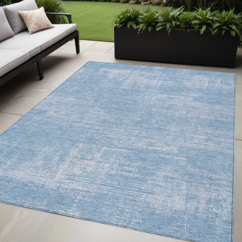 3' X 5' Navy Blue And Sky Blue Abstract Washable Indoor Outdoor Area Rug