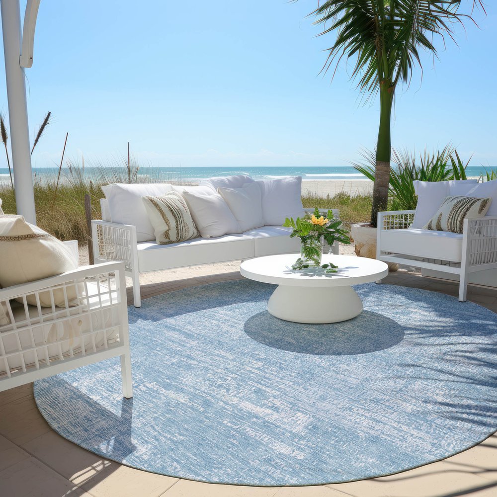 3' X 5' Navy Blue And Sky Blue Abstract Washable Indoor Outdoor Area Rug