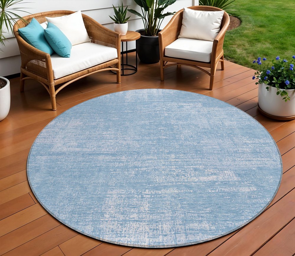 3' X 5' Navy Blue And Sky Blue Abstract Washable Indoor Outdoor Area Rug