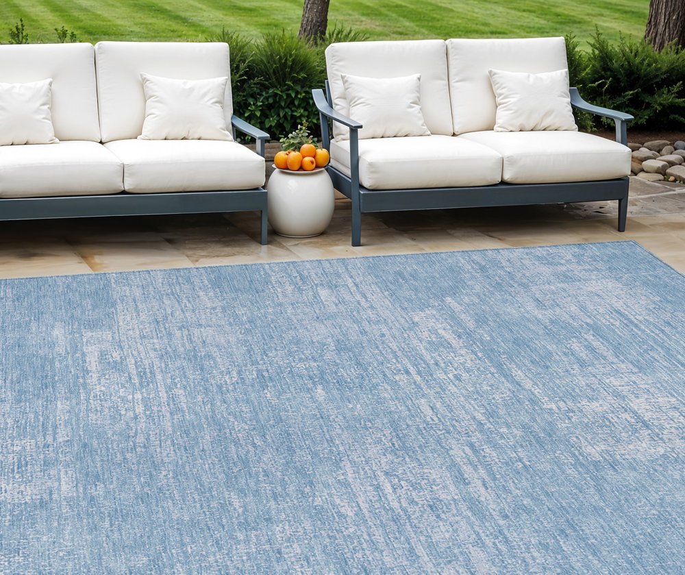 3' X 5' Navy Blue And Sky Blue Abstract Washable Indoor Outdoor Area Rug