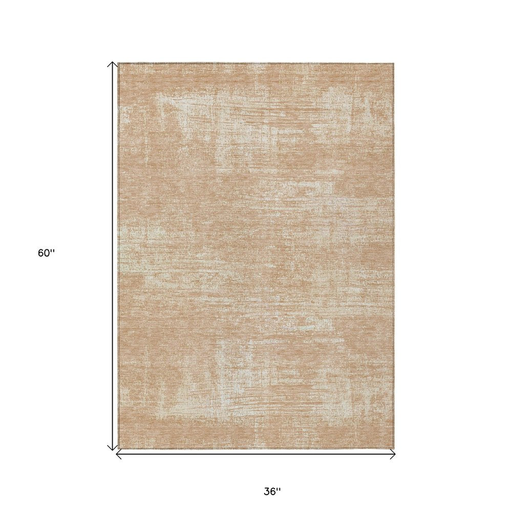 3' X 5' Coral And Salmon Abstract Washable Indoor Outdoor Area Rug