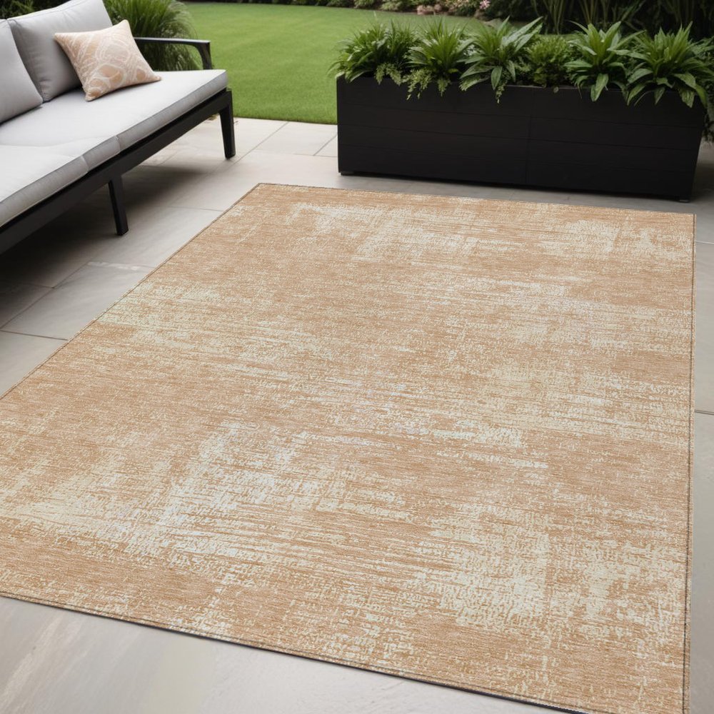 3' X 5' Coral And Salmon Abstract Washable Indoor Outdoor Area Rug