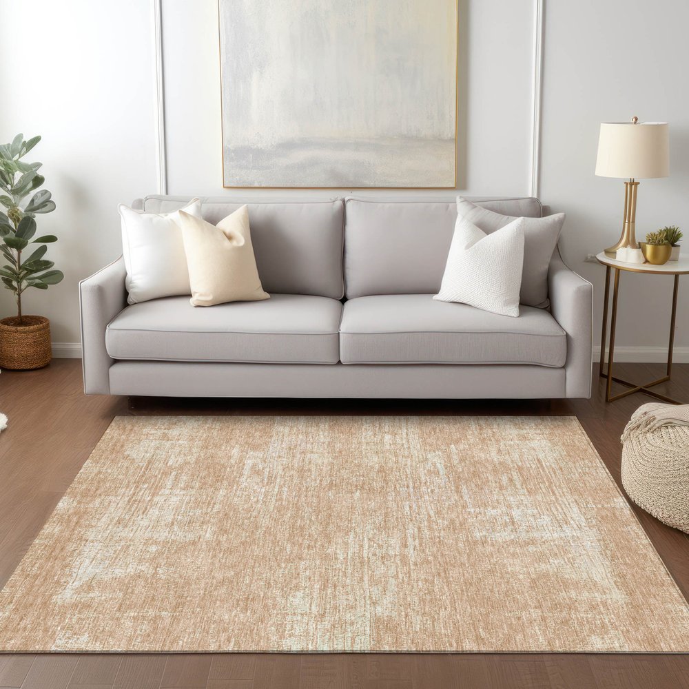 3' X 5' Coral And Salmon Abstract Washable Indoor Outdoor Area Rug