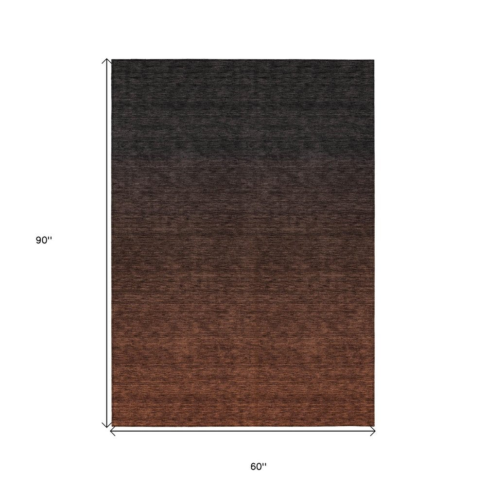 3' X 5' Orange And Charcoal Abstract Washable Indoor Outdoor Area Rug
