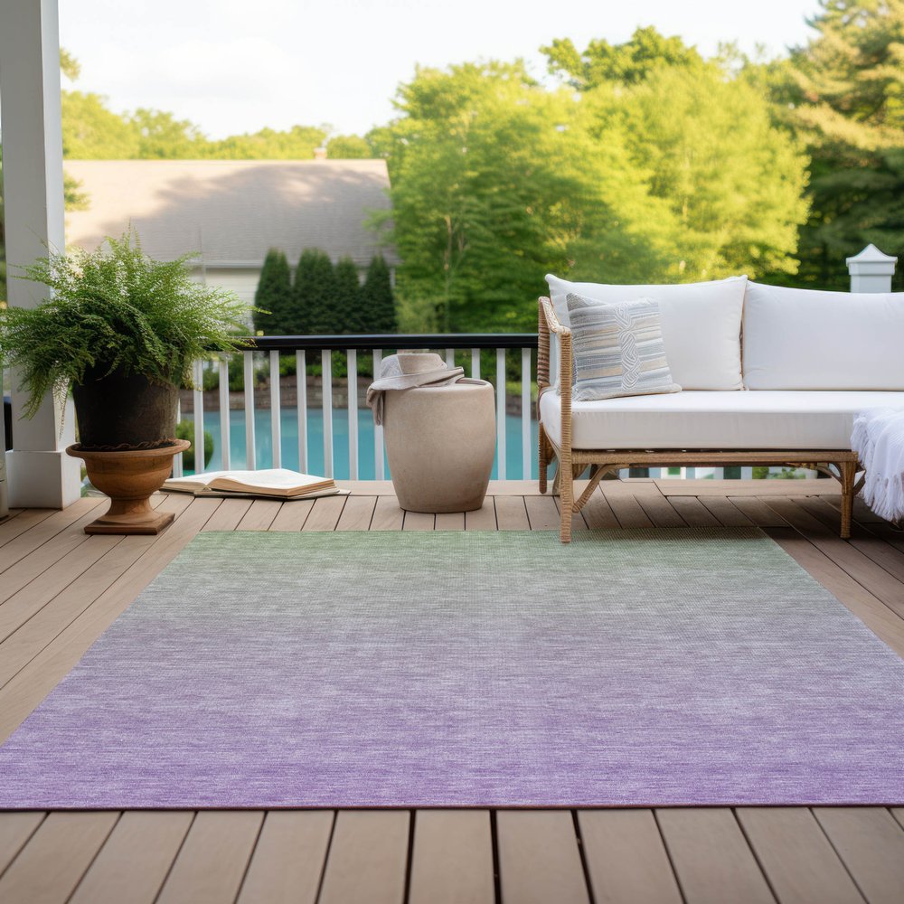 3' X 5' Artichoke Green And Lavender Ombre Washable Indoor Outdoor Area Rug