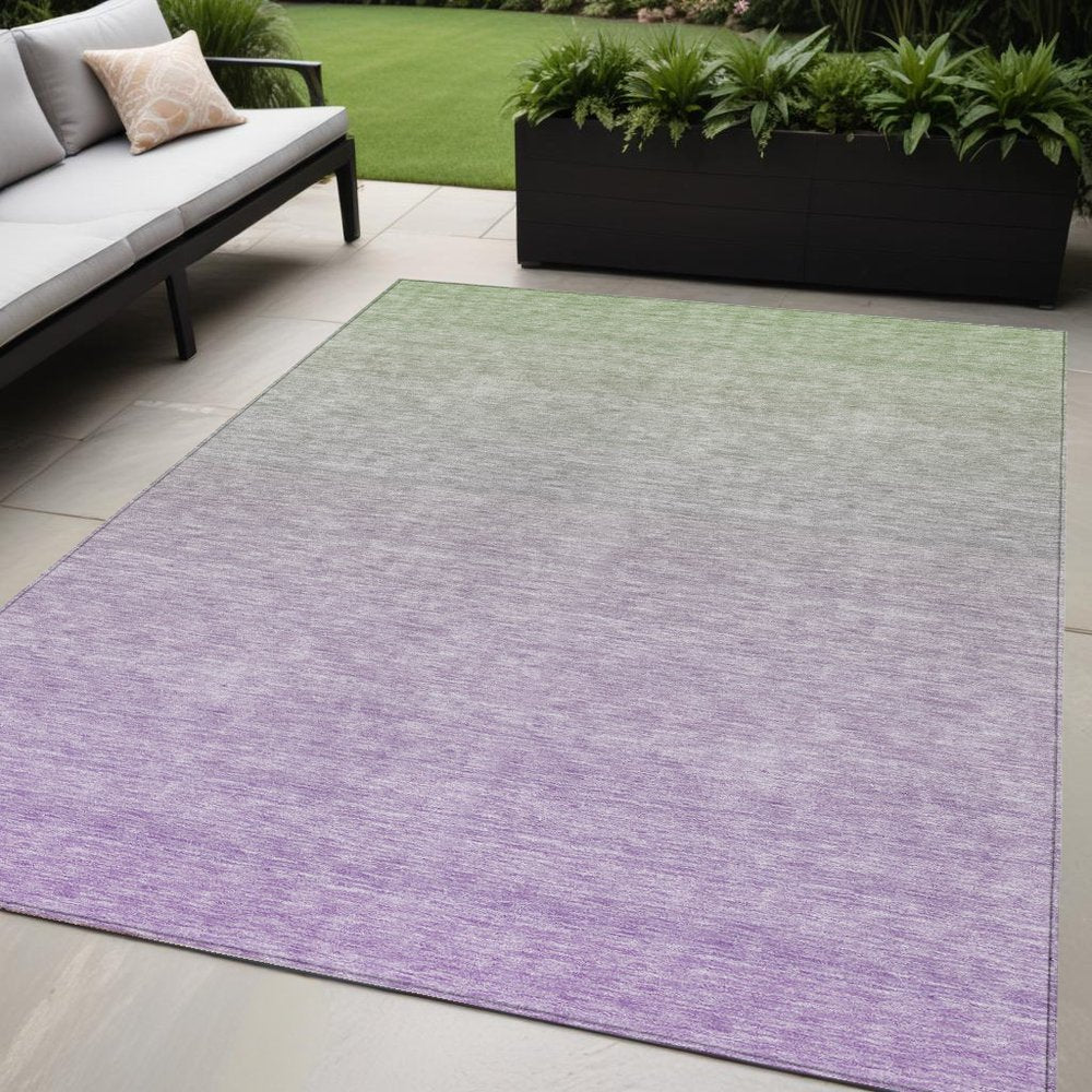 3' X 5' Artichoke Green And Lavender Ombre Washable Indoor Outdoor Area Rug