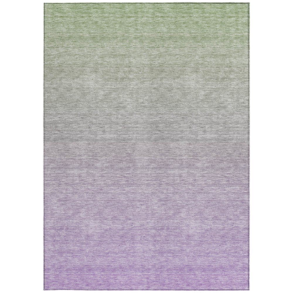 3' X 5' Artichoke Green And Lavender Ombre Washable Indoor Outdoor Area Rug