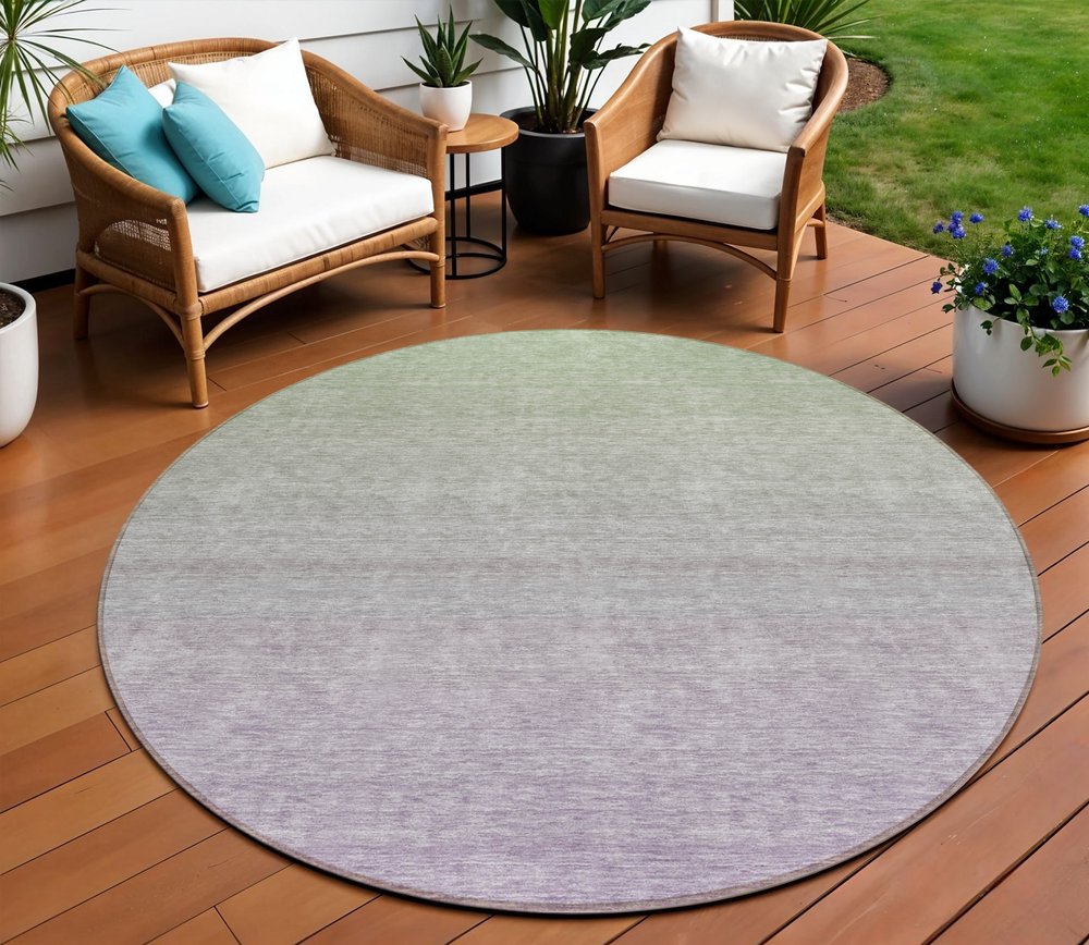 3' X 5' Artichoke Green And Lavender Ombre Washable Indoor Outdoor Area Rug