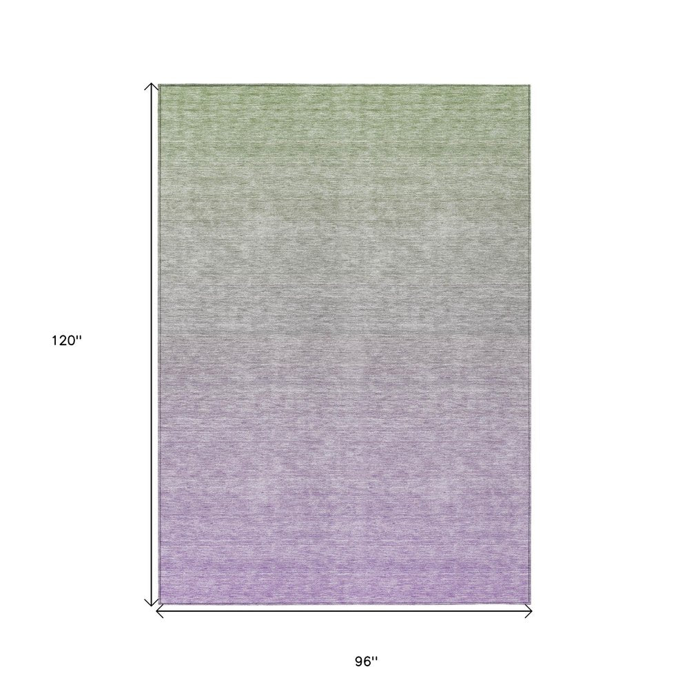 3' X 5' Artichoke Green And Lavender Ombre Washable Indoor Outdoor Area Rug