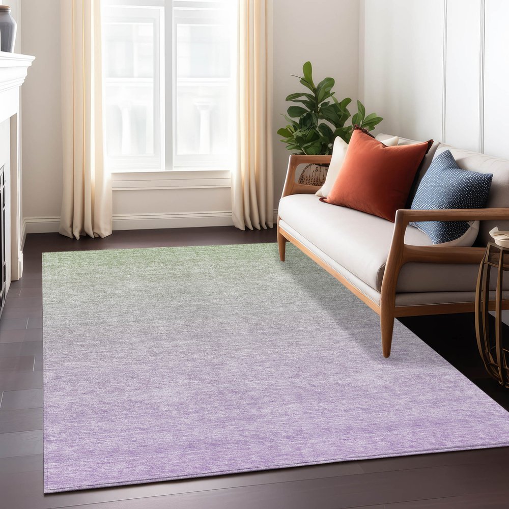 3' X 5' Artichoke Green And Lavender Ombre Washable Indoor Outdoor Area Rug