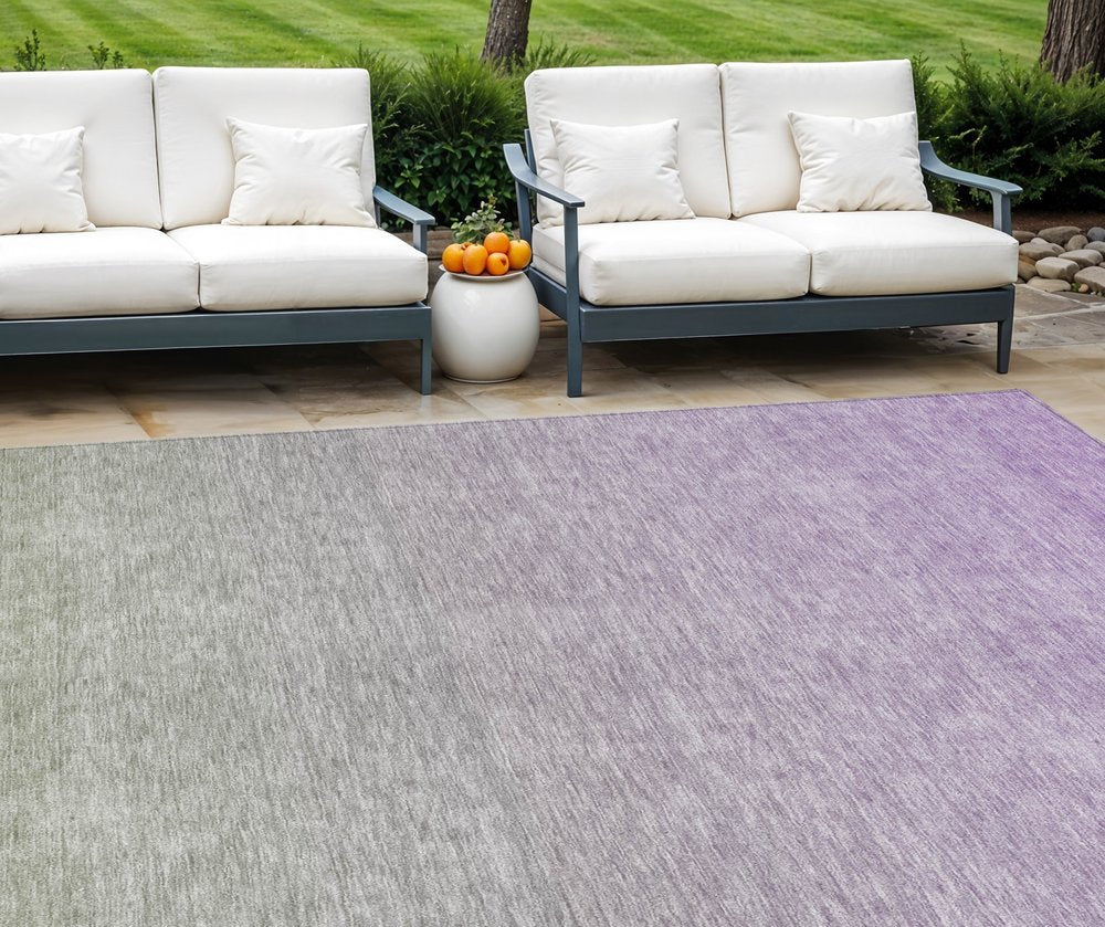 3' X 5' Artichoke Green And Lavender Ombre Washable Indoor Outdoor Area Rug