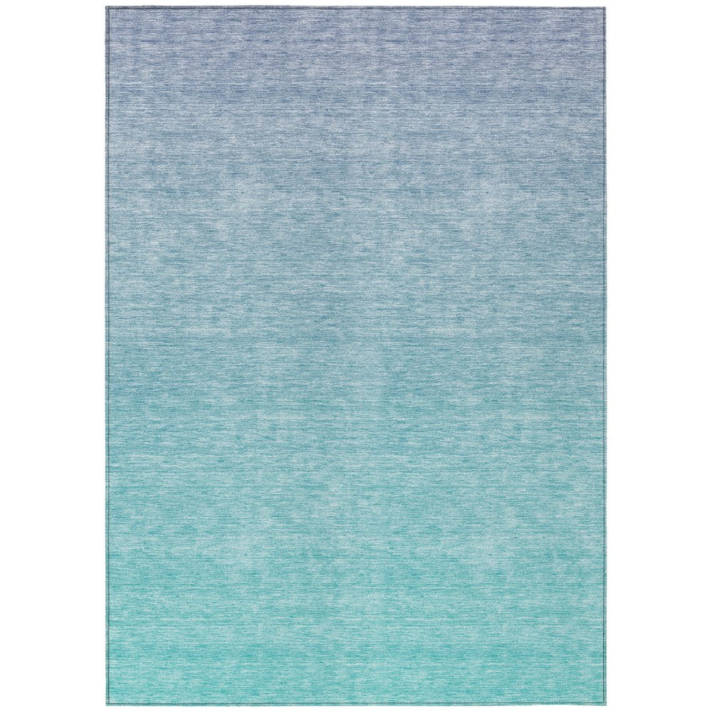 3' X 5' Sky Blue And Teal Blue Ombre Washable Indoor Outdoor Area Rug