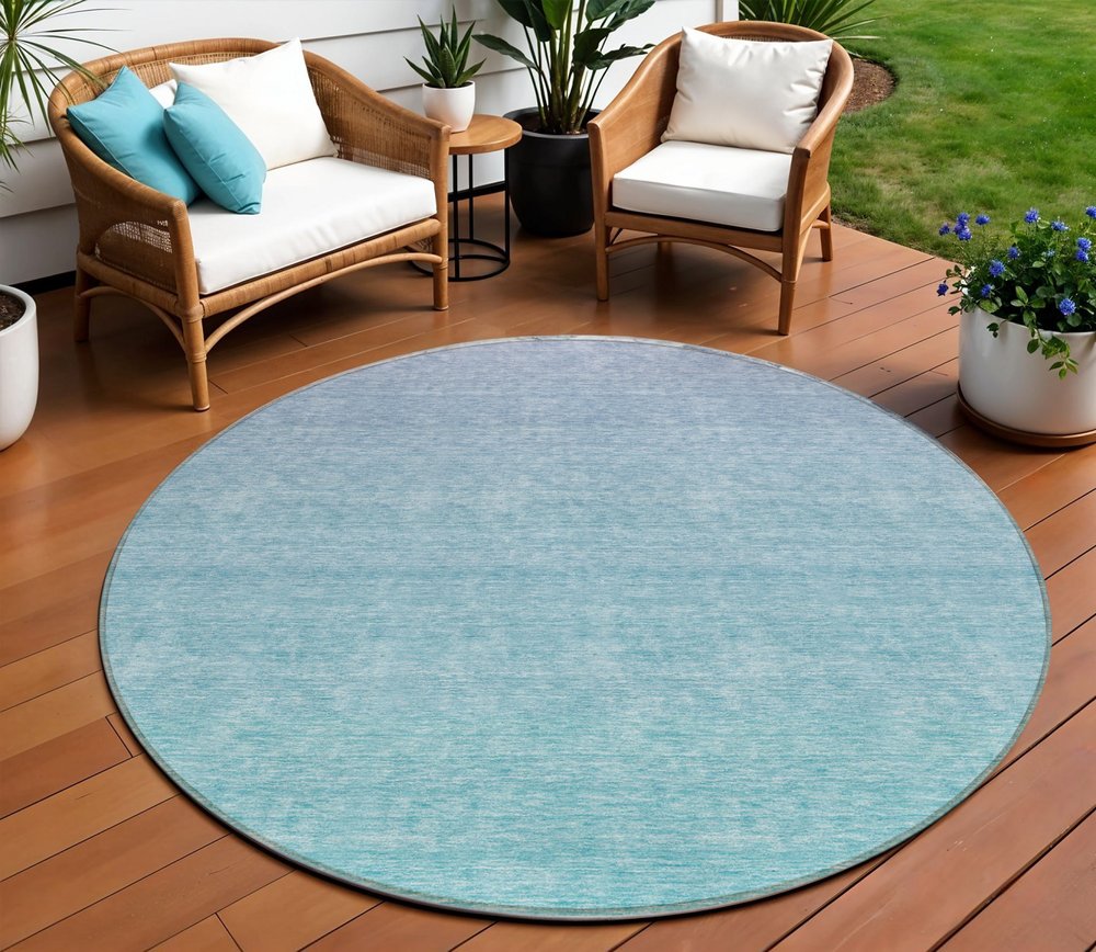 3' X 5' Sky Blue And Teal Blue Ombre Washable Indoor Outdoor Area Rug