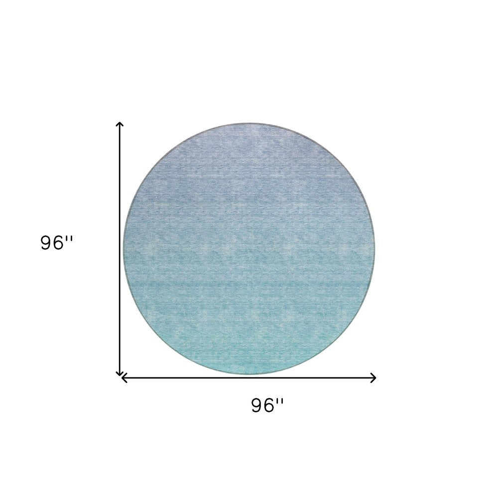 3' X 5' Sky Blue And Teal Blue Ombre Washable Indoor Outdoor Area Rug