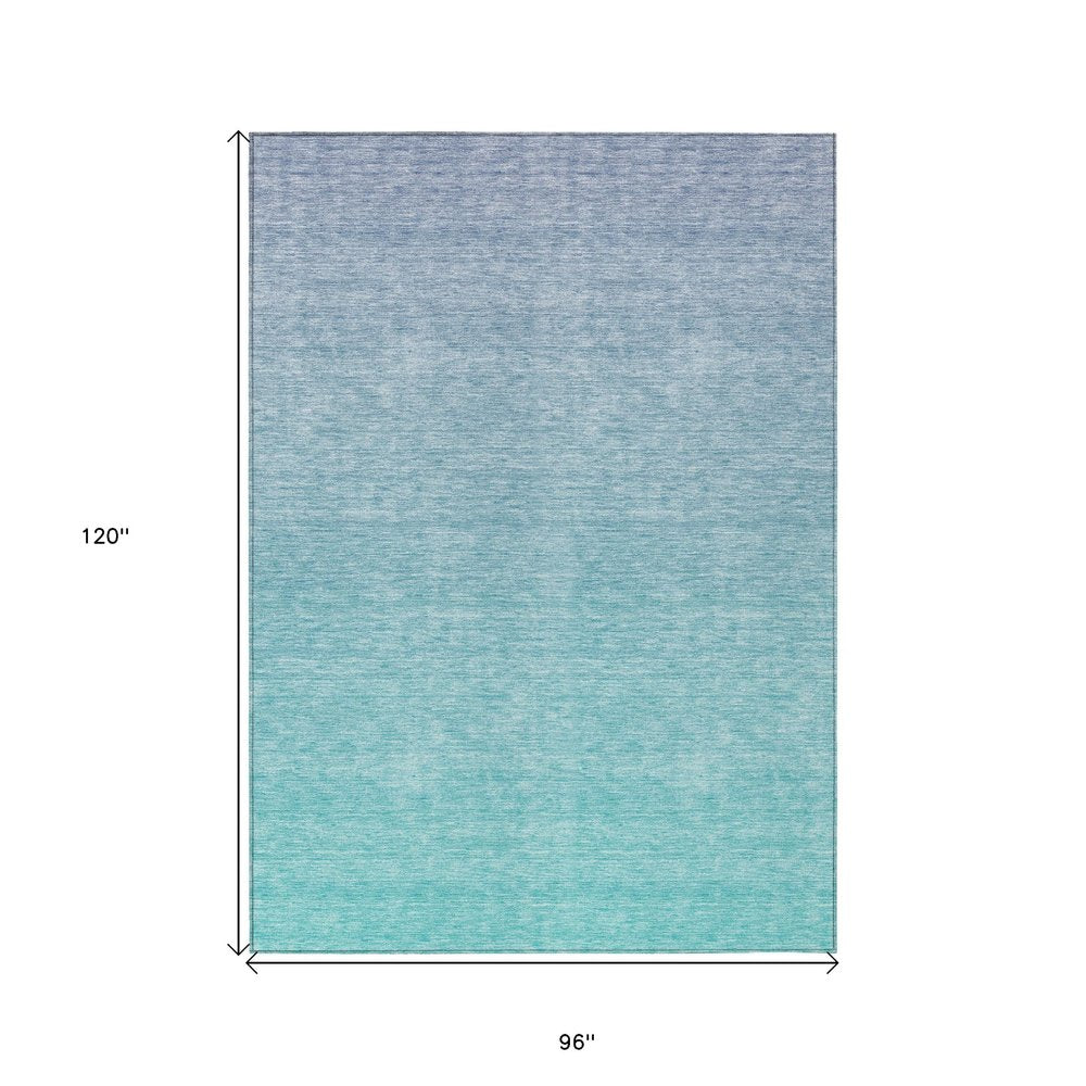 3' X 5' Sky Blue And Teal Blue Ombre Washable Indoor Outdoor Area Rug