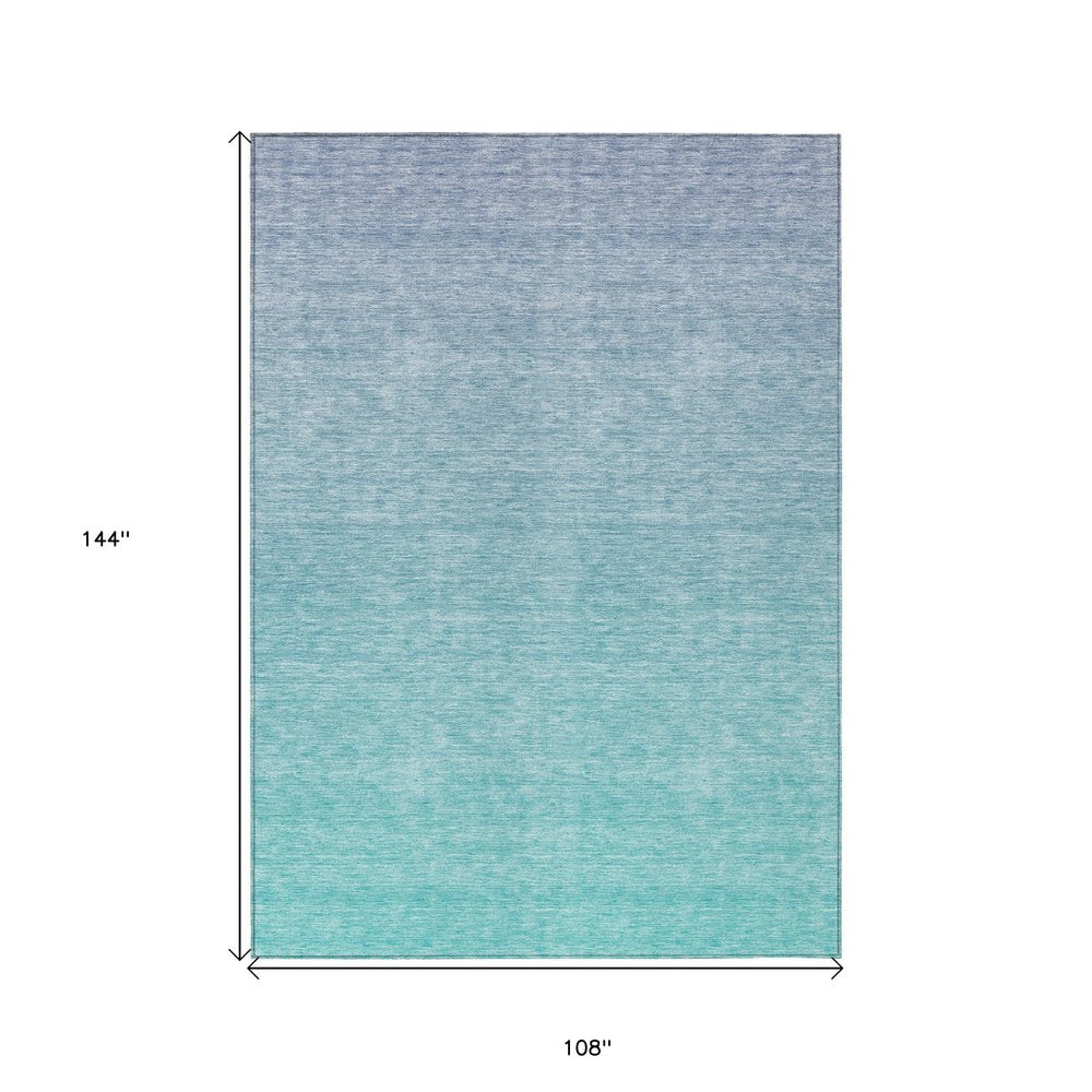 3' X 5' Sky Blue And Teal Blue Ombre Washable Indoor Outdoor Area Rug