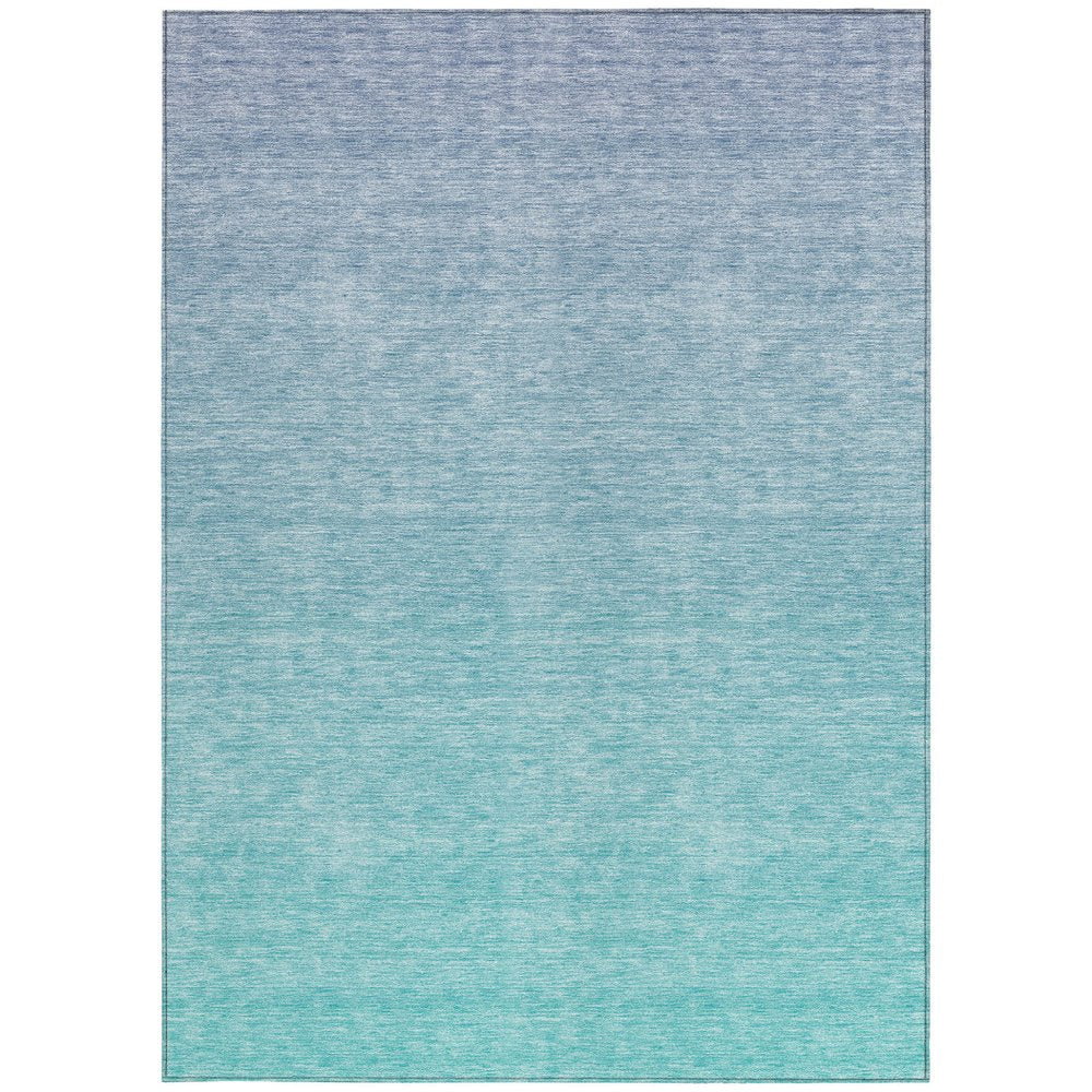 3' X 5' Sky Blue And Teal Blue Ombre Washable Indoor Outdoor Area Rug