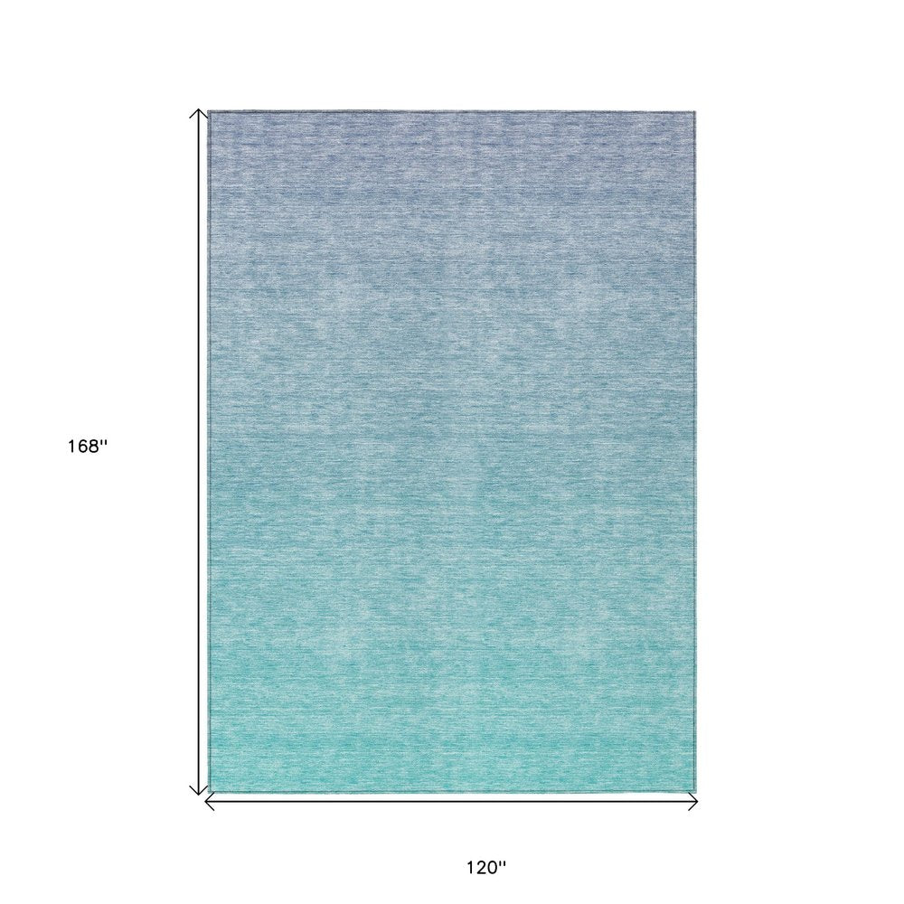 3' X 5' Sky Blue And Teal Blue Ombre Washable Indoor Outdoor Area Rug