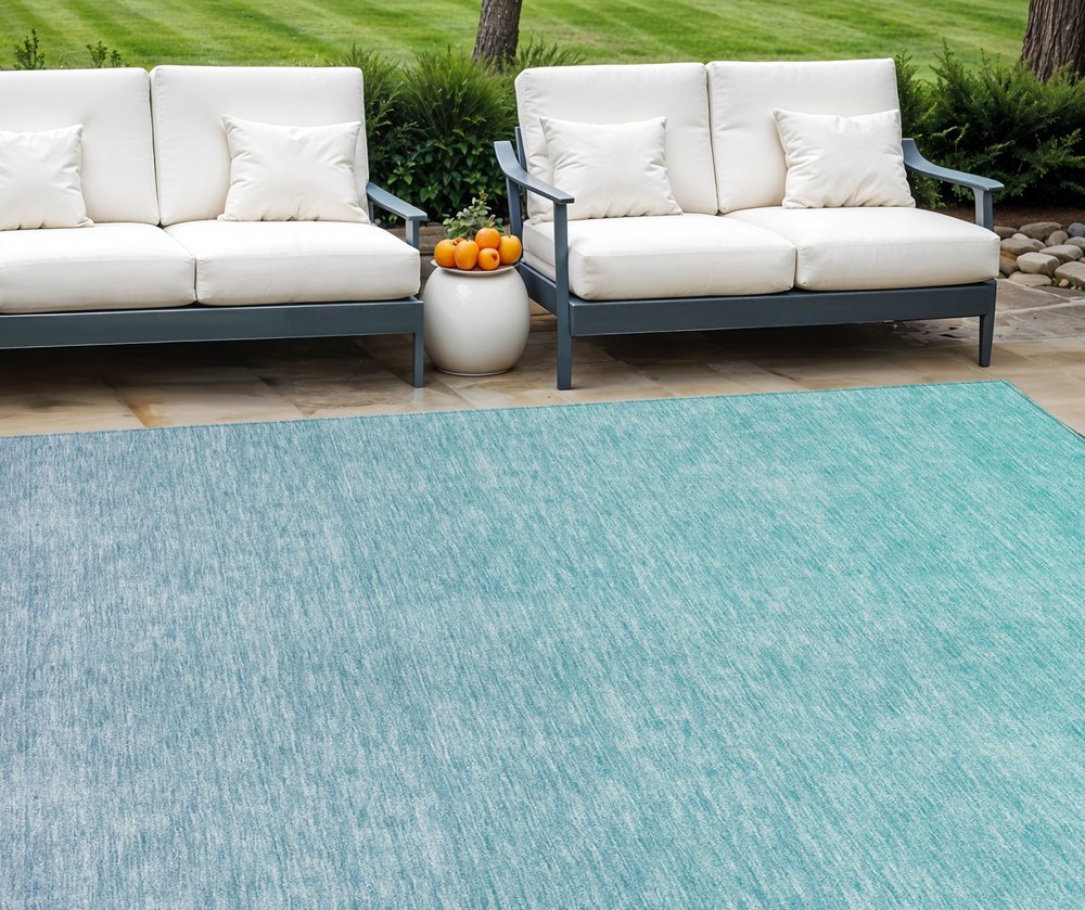3' X 5' Sky Blue And Teal Blue Ombre Washable Indoor Outdoor Area Rug