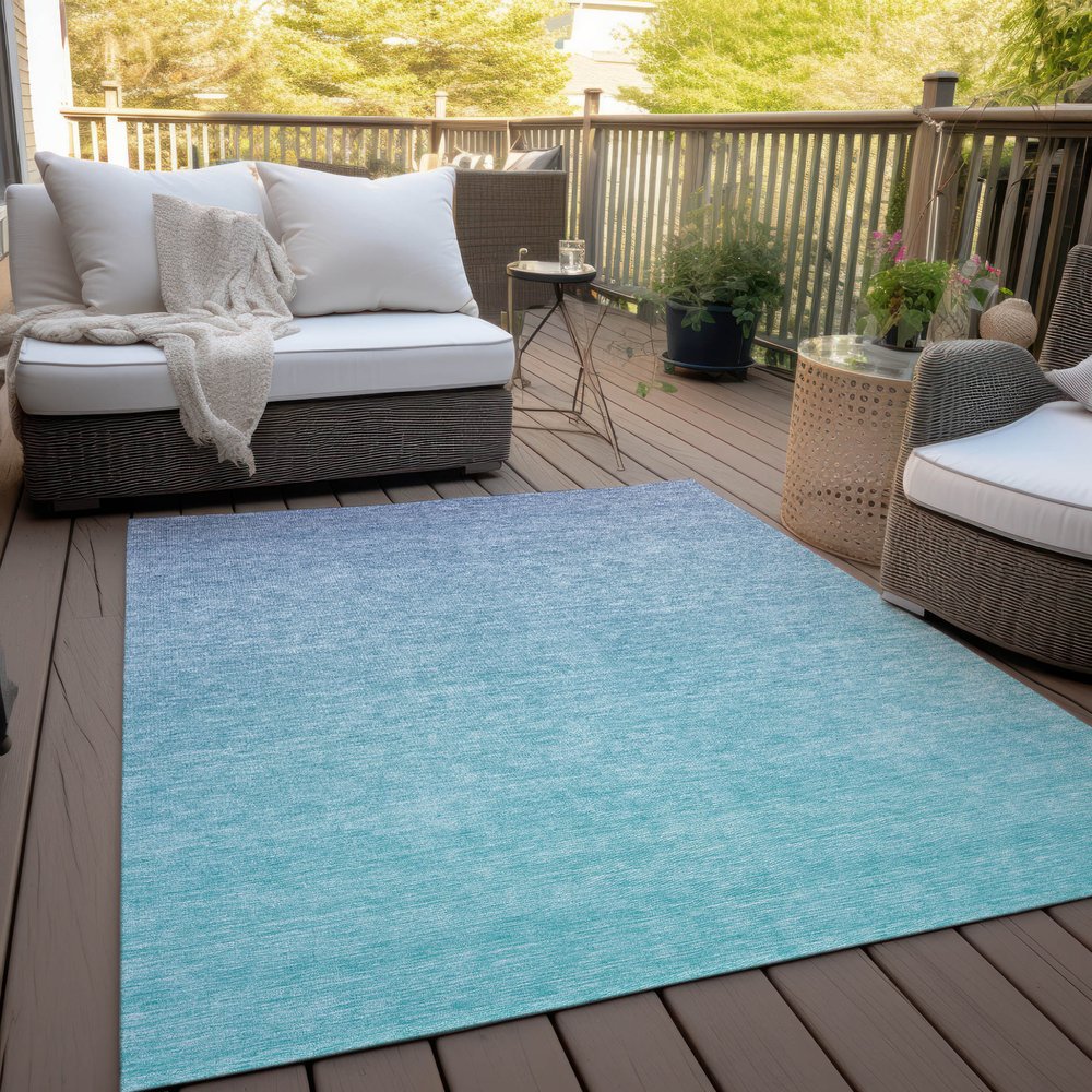 3' X 5' Sky Blue And Teal Blue Ombre Washable Indoor Outdoor Area Rug